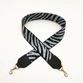 Adjustable zebra print wide shoulder strap with black leather ends and gold metal clasps - Aqua Blue + Black Leather