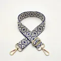 Detail of navy and beige geometric woven bag strap with adjustable gold metal buckle - Sky Blue (No. 12)