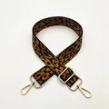 Detailed view of leopard print bag strap with golden metal hooks and adjustable buckle - Silver Clasp / Style 1 Brown-Green Leopard