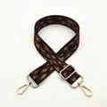 Detail of adjustable polyester leopard print bag strap with polished gold metal hardware - Silver Clasp / Style 3 Brown-Yellow Leopard