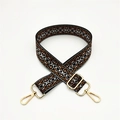 Ethnic style adjustable shoulder strap with orange geometric patterns and gold clips - Brown Strap Gold Buckle
