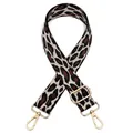 Close-up of 3.8cm wide leopard print woven shoulder strap with gold metal lobster clasps - Style 8 Coffee-Beige Leopard