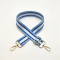 Adjustable blue and white striped bag strap with gold metal swivel hooks detail - No.8 Blue Gray Plaid