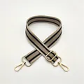 Adjustable khaki canvas shoulder strap with black stripes and gold swivel lobster clasps - No. 11 Khaki
