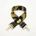 Adjustable wide camouflage shoulder strap for bags with gold metal hooks on white background - Silver Clasp / Khaki Camouflage