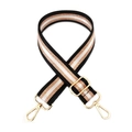 Detail view of woven bag strap with rose gold glitter threads and gold metal buckle - Black