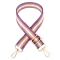 Detail of adjustable purple and champagne gold striped nylon strap with metal buckles - Purple