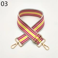 Detail view of the colorful striped woven bag strap with golden metal hardware adjusters - Multi-colored Stripes (03)