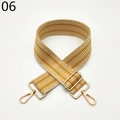 Close-up of wide mustard geometric woven bag strap with polished gold metal buckles - Ginger Yellow Herringbone (06)