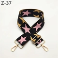 Detail of adjustable wide bag strap with pink and gold stars on black woven fabric - Pink Star Pattern (Z-37)