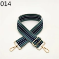 Detail view of blue and green striped crossbody bag strap with gold metal hooks - Blue Green White Twill (014)