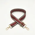 Detail of geometric woven bag strap with thick texture and gold metal lobster clasps - Silver Clasp / Brown