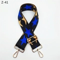 Detailed close-up of colorful star pattern wide shoulder strap with gold-tone metal buckles - Black Sky Blue Star Pattern (Z-41)
