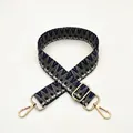 Close-up of geometric woven replacement bag strap No. 53 with golden metal buckles - Dark Blue