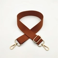 Adjustable thickened solid color shoulder strap in caramel brown with gold metal hooks - Brown