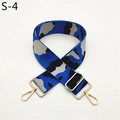 Detail of wide camo woven bag strap with golden metal swivel hooks and adjuster - S-4 Blue Gray Black Leopard Jacquard
