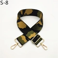 Close-up of camouflage bag strap with adjustable gold metal buckle and lobster clasp - S-8 Classic Jungle Camouflage