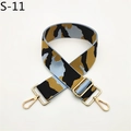 Close-up of adjustable camo shoulder strap with premium golden metal spring hooks - S-11 Light Blue Yellow Black Geometric Camouflage