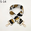 Detail of adjustable wide camouflage strap with leopard pattern and gold metal hooks - S-14 Black White Brown Abstract Leopard