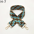 Detail view of adjustable geometric woven bag strap with golden metal swivel hooks - Khaki Blue Black (H-7 Black Lake Blue)