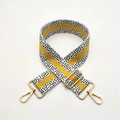 Adjustable wide replacement strap featuring ginger stripes and black white polka dots - Yellow Webbing with Gold Buckle