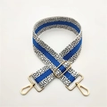 Adjustable wide replacement bag strap with blue and dalmation spot pattern and gold hardware - Blue Gold Buckle