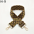 Macro detail of tricolor geometric woven strap with golden metal swivel hooks - Brown Black Green (H-9 Black Army Green)