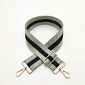 Adjustable wide woven shoulder strap in green and white check pattern with gold hooks - Matcha Green Gold Buckle