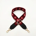 Detail showing adjustable red woven strap with star patterns and gold metal clasps - Wine Red with Black Leather