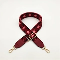 Detail of adjustable wide purse strap with burgundy stars and gold metal buckles - Wine Red with Wine Red Leather