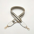Adjustable black and white arrow pattern woven bag strap with white leather and gold clips - White Black Line + White Leather / Silver Clasp