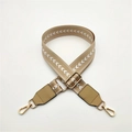 Adjustable khaki chevron guitar strap for crossbody bags with gold metal hardware - Khaki