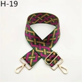 Close-up of wide bohemian woven bag strap with geometric patterns and gold metal hooks - Green Rose Pattern (H-19)