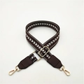 Brown wide purse strap with white herringbone pattern and gold metal lobster clasps - Brown