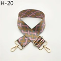 Close-up of pink and brown geometric woven bag strap with gold lobster clasps and metal hardware - Pink Gray Pattern (H-20)