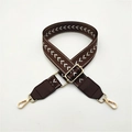 Adjustable brown woven shoulder strap with white chevron pattern and gold metal buckles - Brown