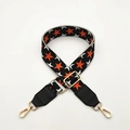Tracolla regolabile in tessuto con stelle arancioni e argento e fibbie in metallo oro - Nero Arancio con Pelle Nera