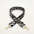 Detail of adjustable leopard print bag strap with golden metal lobster clasps and buckles - Dark Gray With Silver Buckle