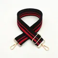 Detail of adjustable black and red striped bag strap with gold metal rotating clasps - Black And Red Stripe (Style 1)