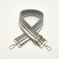 Detail of adjustable gray and white striped handbag strap with gold metal hardware hooks - Gray (No. 2)