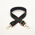 Adjustable leopard print canvas bag strap with green stripe and gold metal lobster clasps - No.5 Green Stripe Gold Buckle