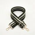 Detail of adjustable olive and beige striped wide canvas strap with gold metal hooks - Army Green (Style 8)