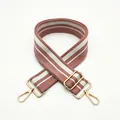 Macro detail of pink and white striped cotton bag strap with golden lobster clasps - Pink (Style 9)