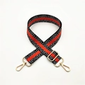 Bandoulière réglable avec rayure rouge et pois noirs et blancs et mousquetons dorés - Orange avec boucle dorée