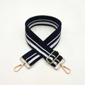 Detail of blue and white striped canvas strap with adjustable golden metal buckles - Blue (Style 15)
