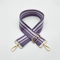 Detail of adjustable purple and white striped bag strap with gold metal lobster clasps - Taro Purple (Style 16)