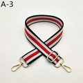 Detail of adjustable red white and black striped woven strap with gold metal lobster clasps - Black Red Striped (A-3)
