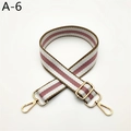 Detail of adjustable pink and white striped canvas bag strap with gold metal hardware - Khaki Pink Striped (A-6)
