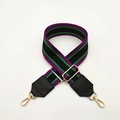 Adjustable wide woven shoulder strap for handbags with purple and green stripes - Black Purple Stripes Black Leather