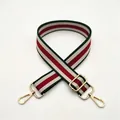 Close-up of red and green striped replacement shoulder strap with gold swivel metal hooks - Green (A-9)